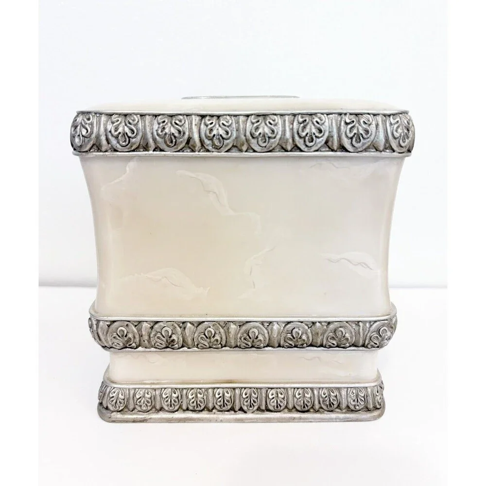 Karen Lawrence Tissue Box Cover Faux Marble Faux Silver 6x6x6